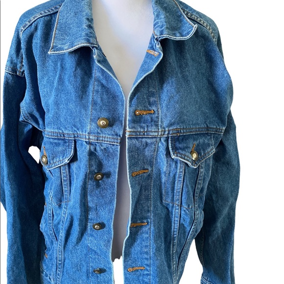 90s Vintage Trinity Made at the Beach Oversized Blue Denim Jacket Buttons sz XL - Picture 5 of 7